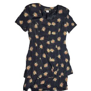 Donna Ricco New York Women's Black Floral Short Dress Padded Shoulders Size 10